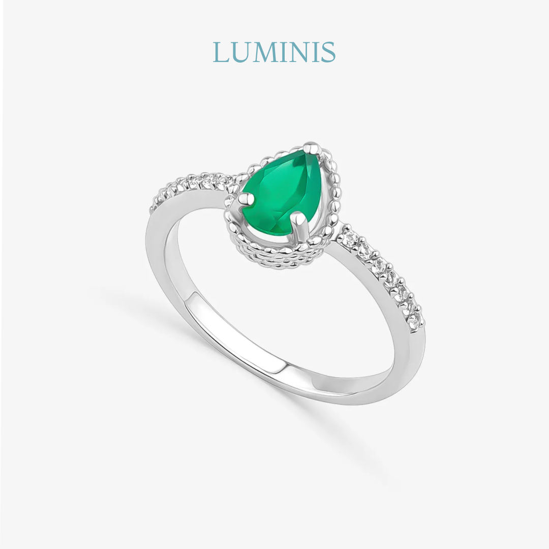 Bague Goutte avec Pierre Verte en Argent 925