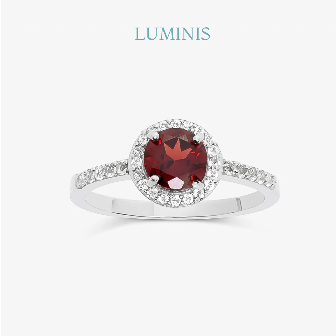 Bague Ronde avec Pierre Rouge en Argent 925