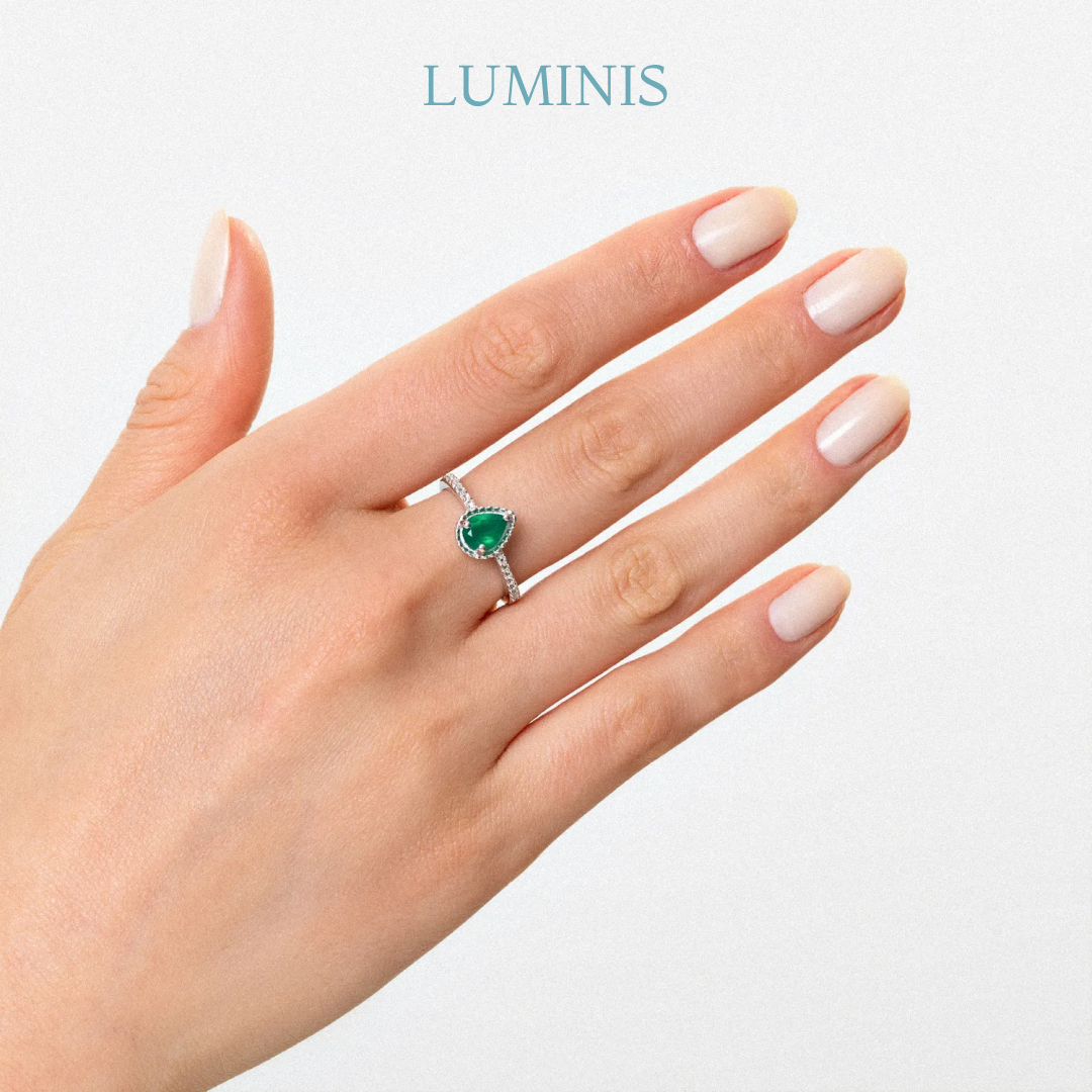 Bague Goutte avec Pierre Verte en Argent 925