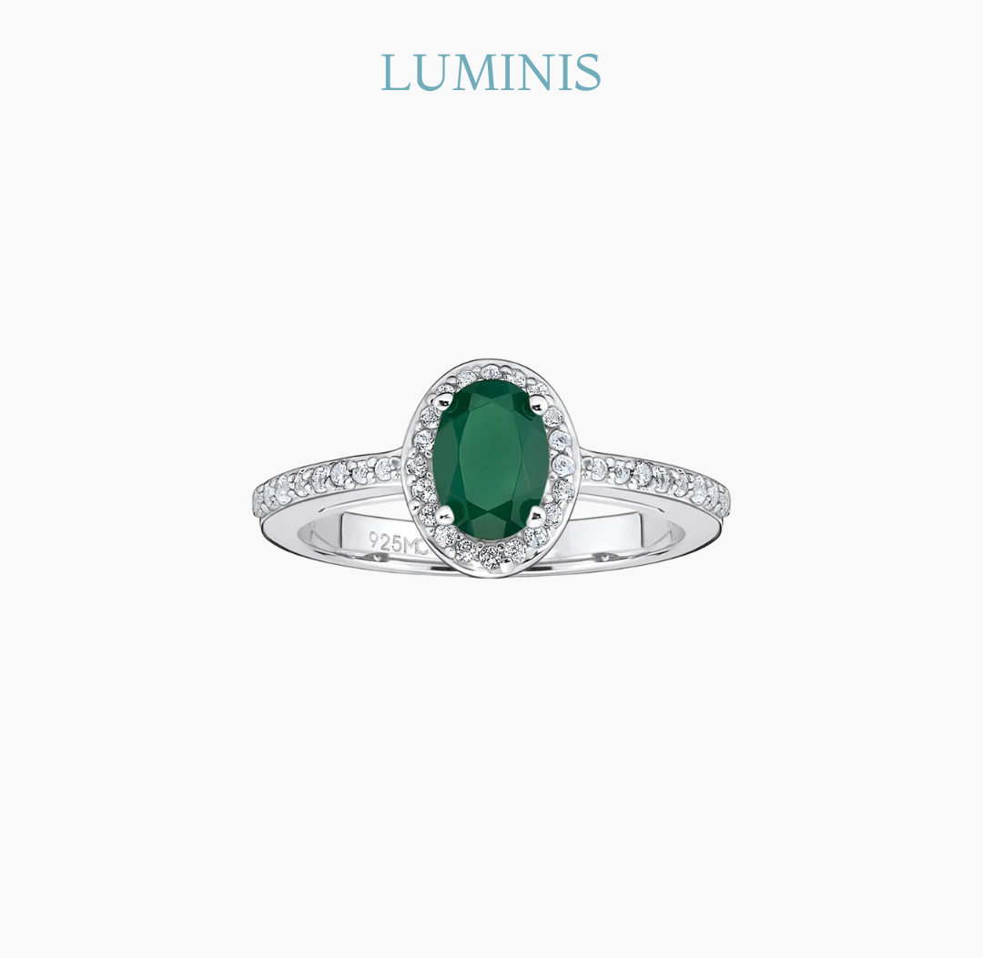 Bague Ovale avec Pierre Verte en Argent 925