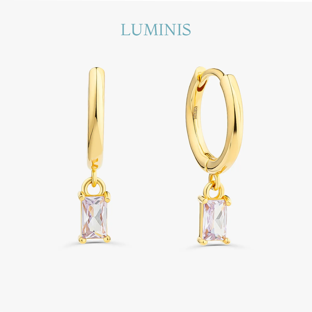 Créole Baguette Lilas Sertie en Argent 925 avec Plaquage en Or Jaune 18k