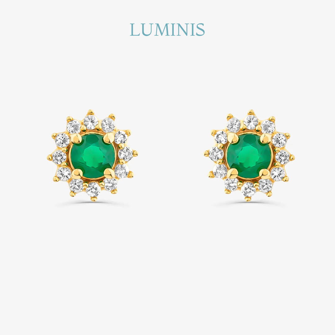 Boucles d'oreilles Florales avec Pierre Verte en Argent 925