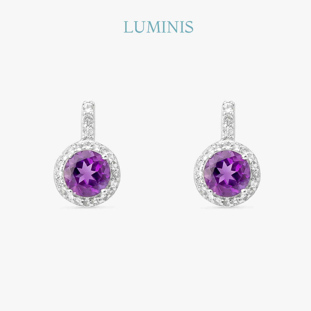 Boucles d'oreilles Rondes avec Améthyste et Topaze en Argent 925