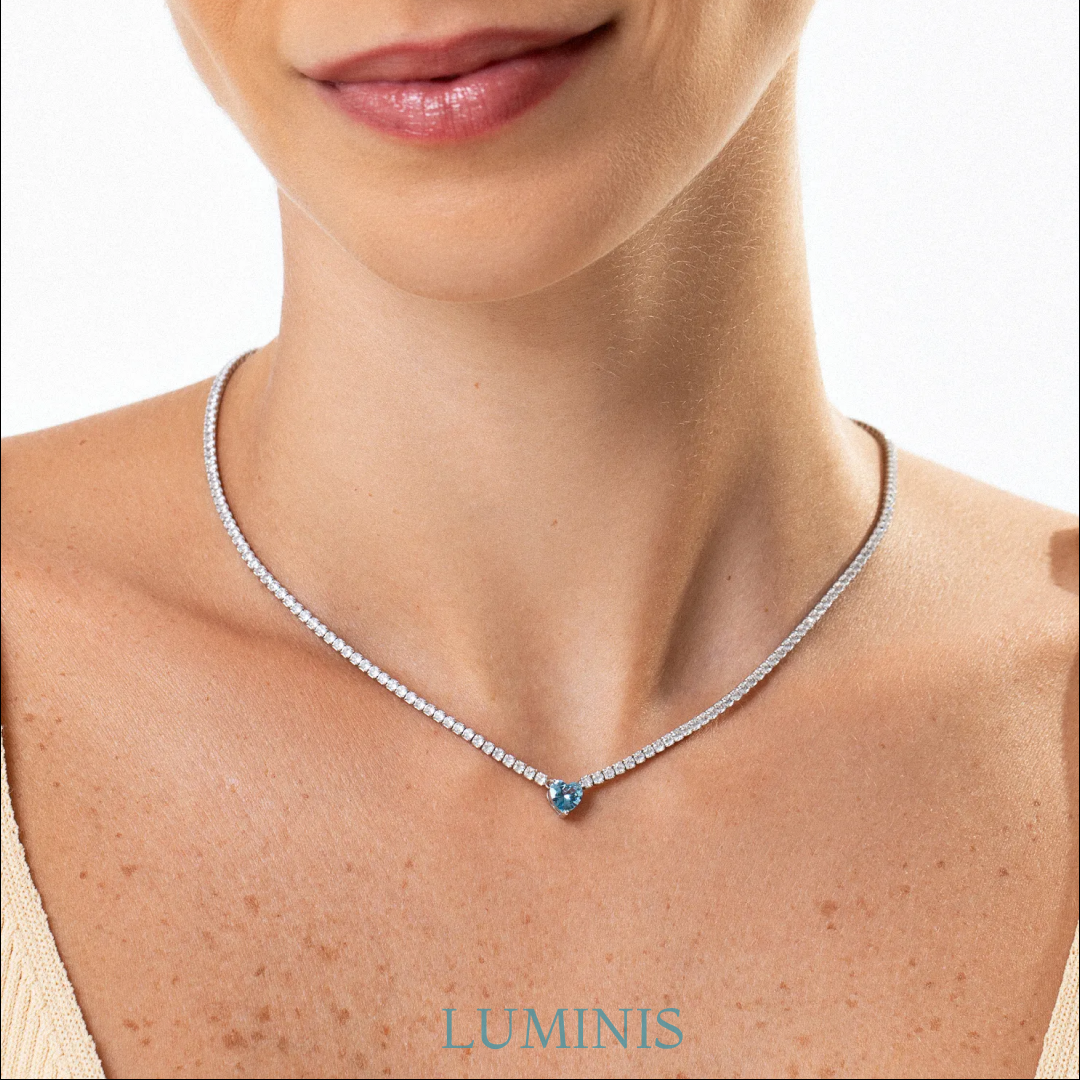 Collier Cœur Bleu Sertie en Argent 925