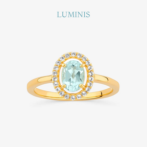 Bague Ovale avec Topaze Pierre Bleue en Argent 925 avec Plaquage en Or Jaune 18k