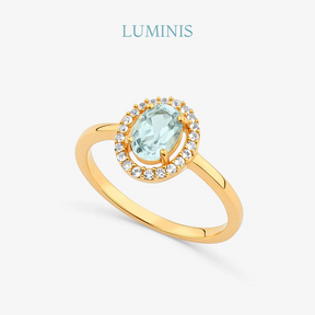 Bague Ovale avec Topaze Pierre Bleue en Argent 925 avec Plaquage en Or Jaune 18k