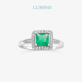 Bague Carrée avec Pierre Verte en Argent 925