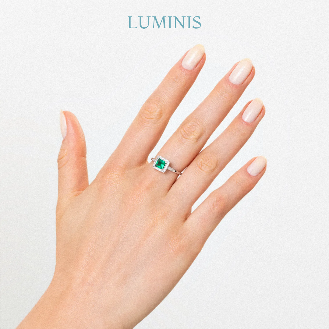 Bague Carrée avec Pierre Verte en Argent 925