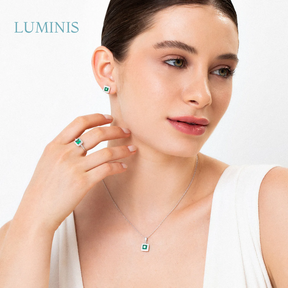 Bague Carrée avec Pierre Verte en Argent 925