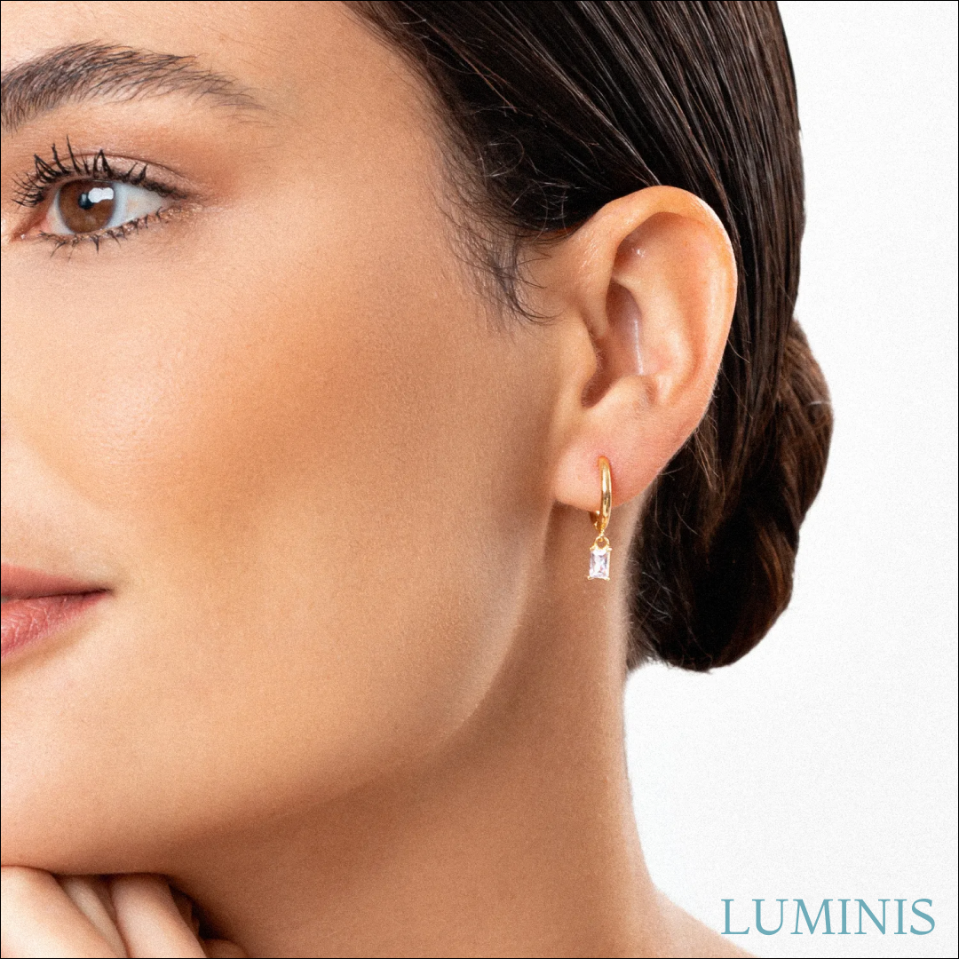 Créole Baguette Lilas Sertie en Argent 925 avec Plaquage en Or Jaune 18k