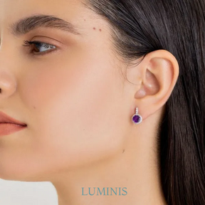 Boucles d'oreilles Rondes avec Améthyste et Topaze en Argent 925