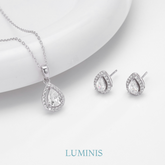 Set Boucles d'oreilles et Collier Goutte en Cristal Sertie de Zircones en Argent 925