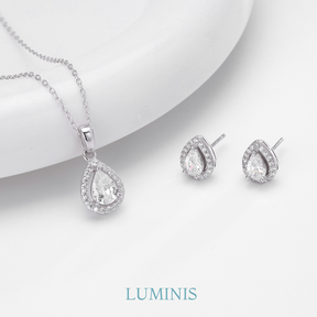 Set Boucles d'oreilles et Collier Goutte en Cristal Sertie de Zircones en Argent 925