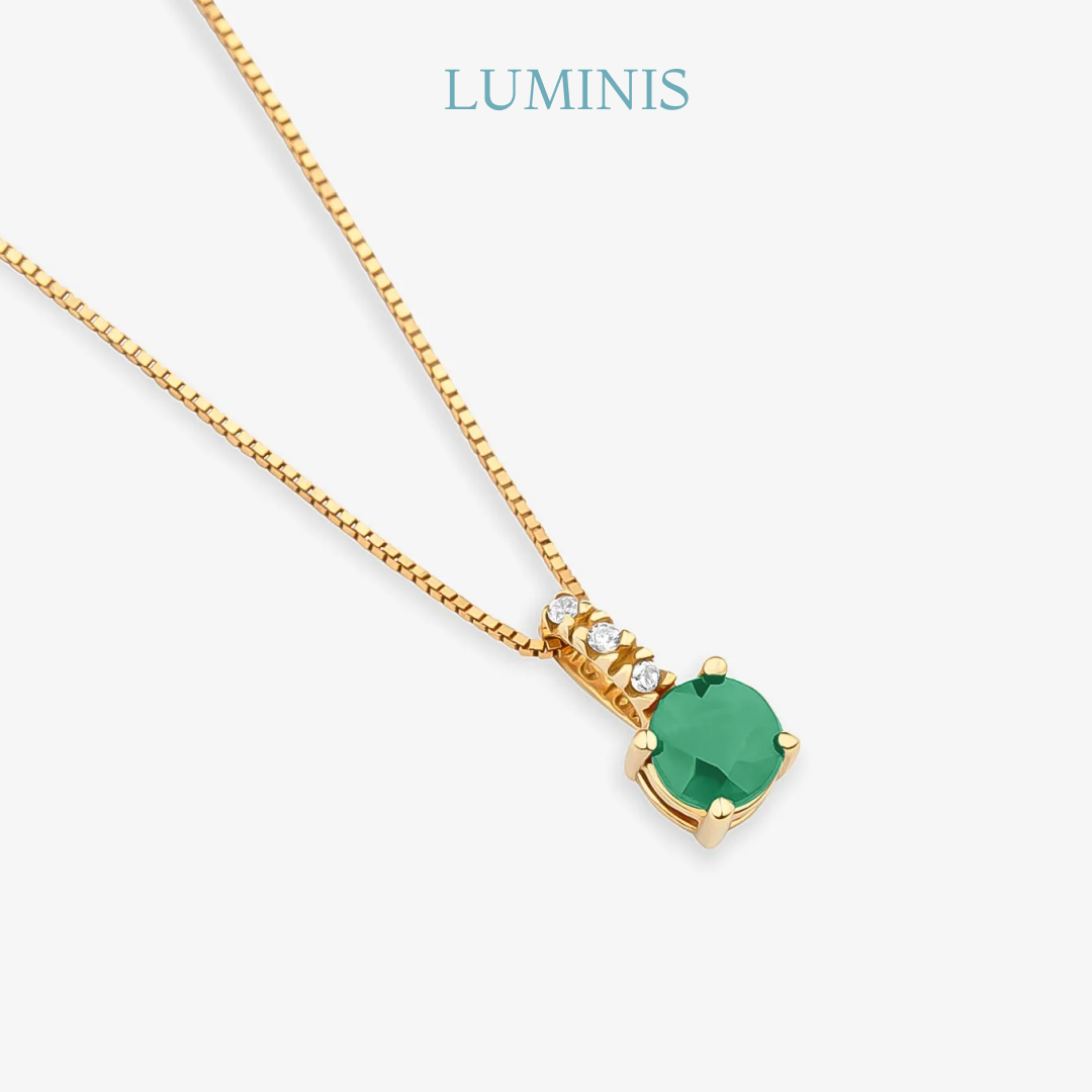 Pendentif Vert en Or Jaune 18k avec Zircones